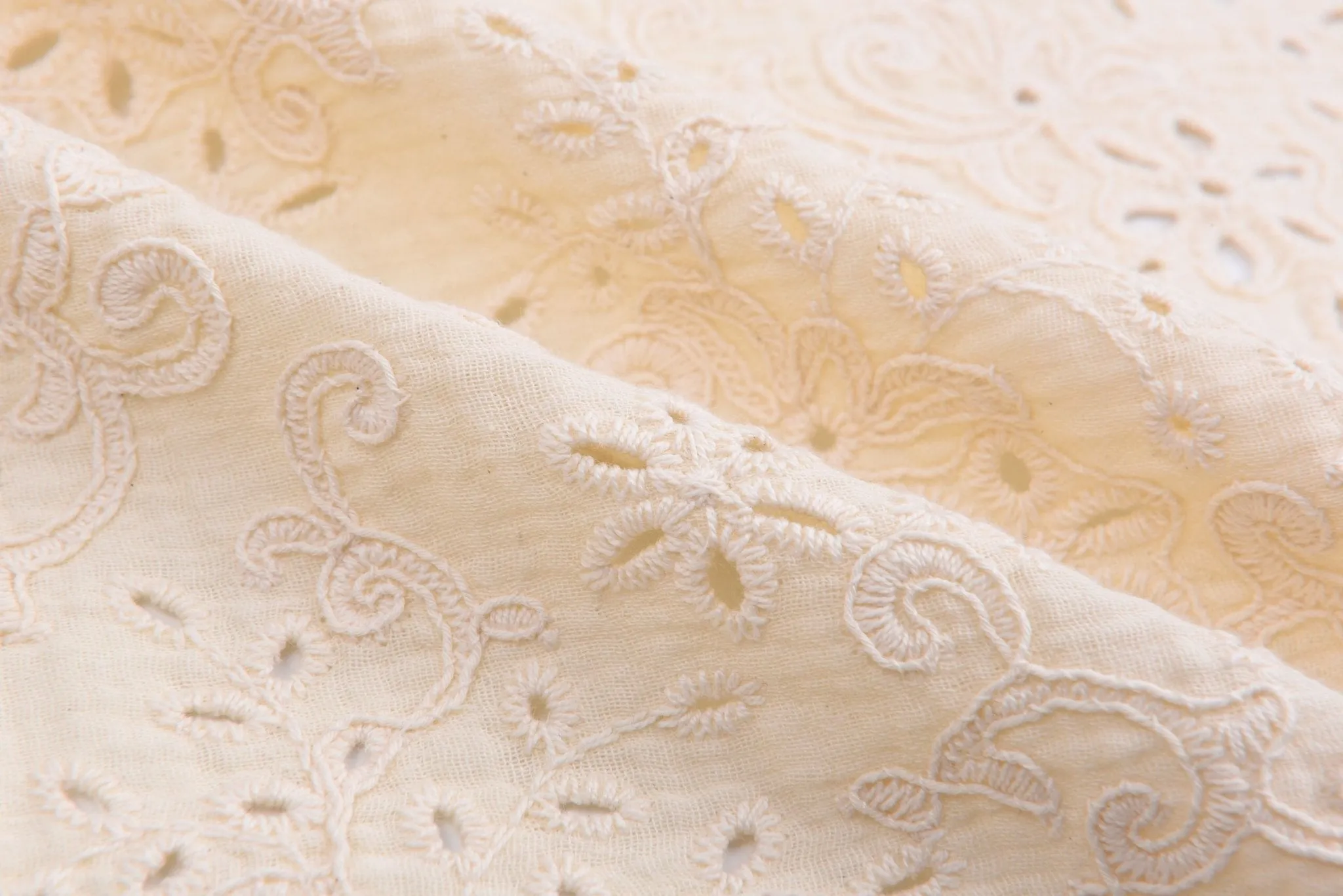 Double Gauze Fabric With 3D Embroidery - NATURAL COLOR