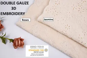 Double Gauze Fabric With 3D Embroidery - NATURAL COLOR