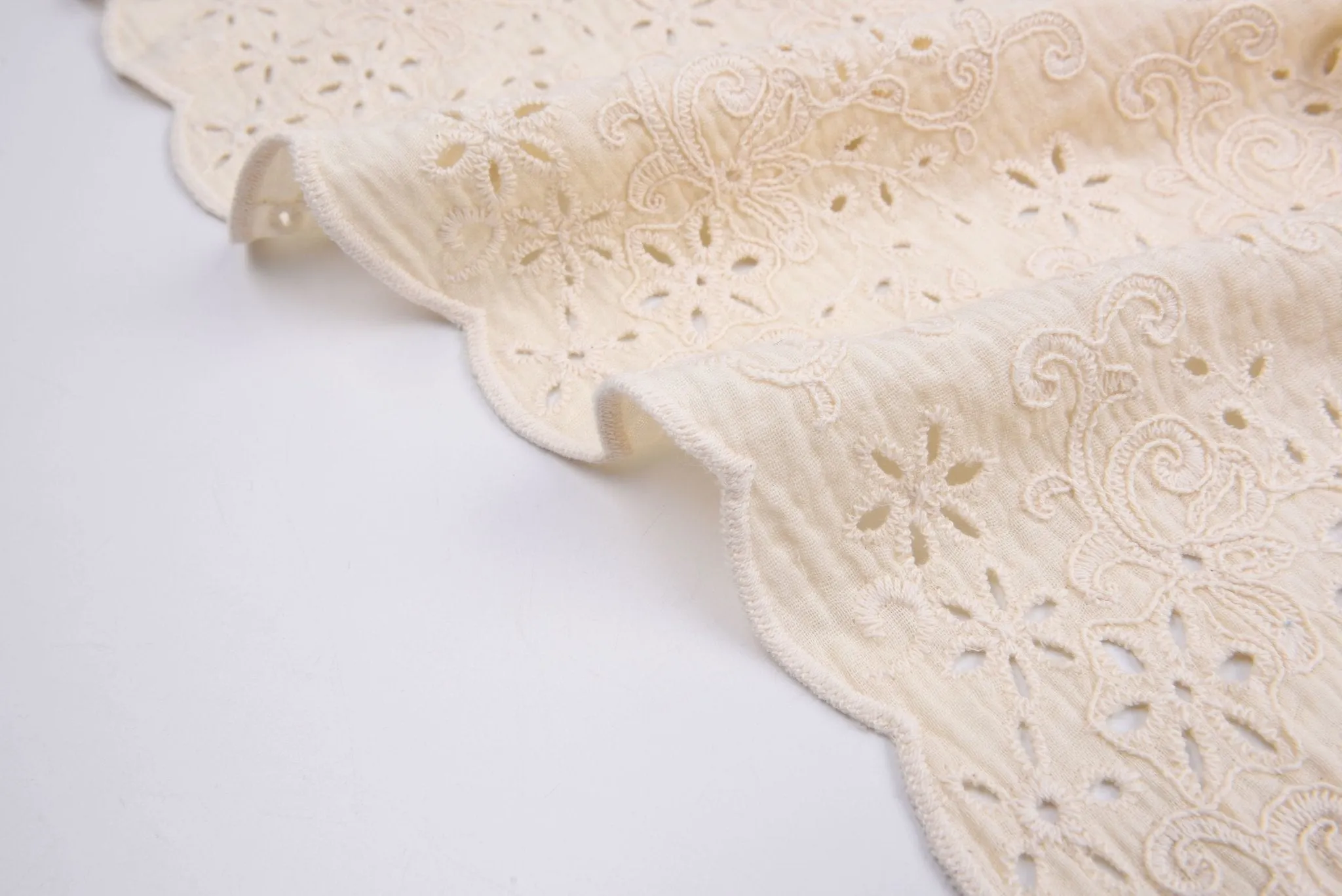 Double Gauze Fabric With 3D Embroidery - NATURAL COLOR