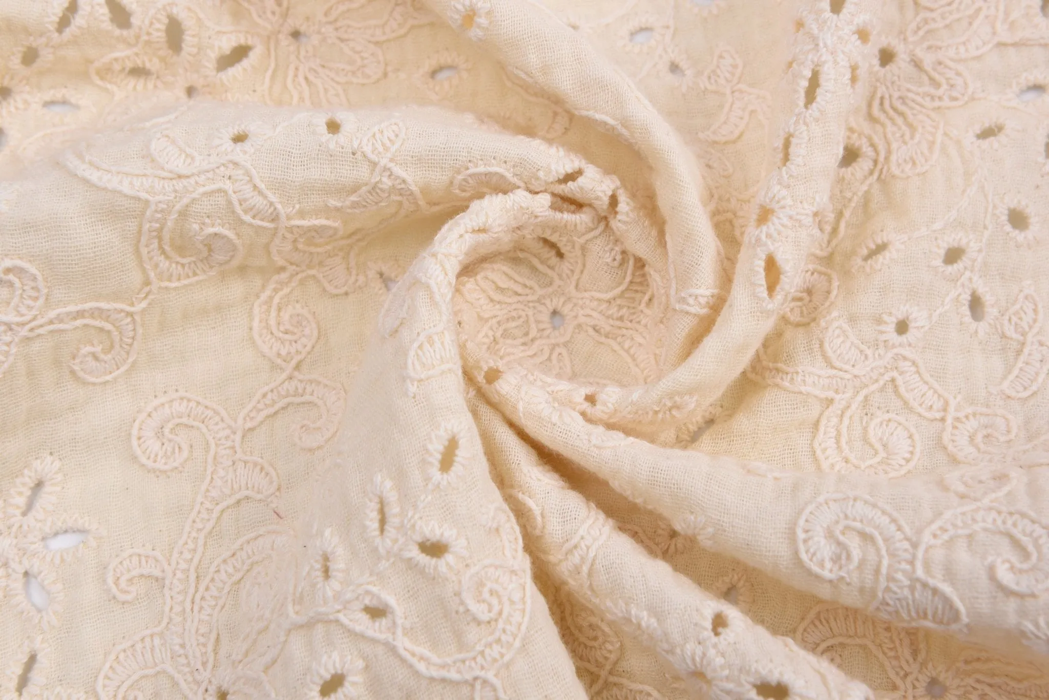 Double Gauze Fabric With 3D Embroidery - NATURAL COLOR