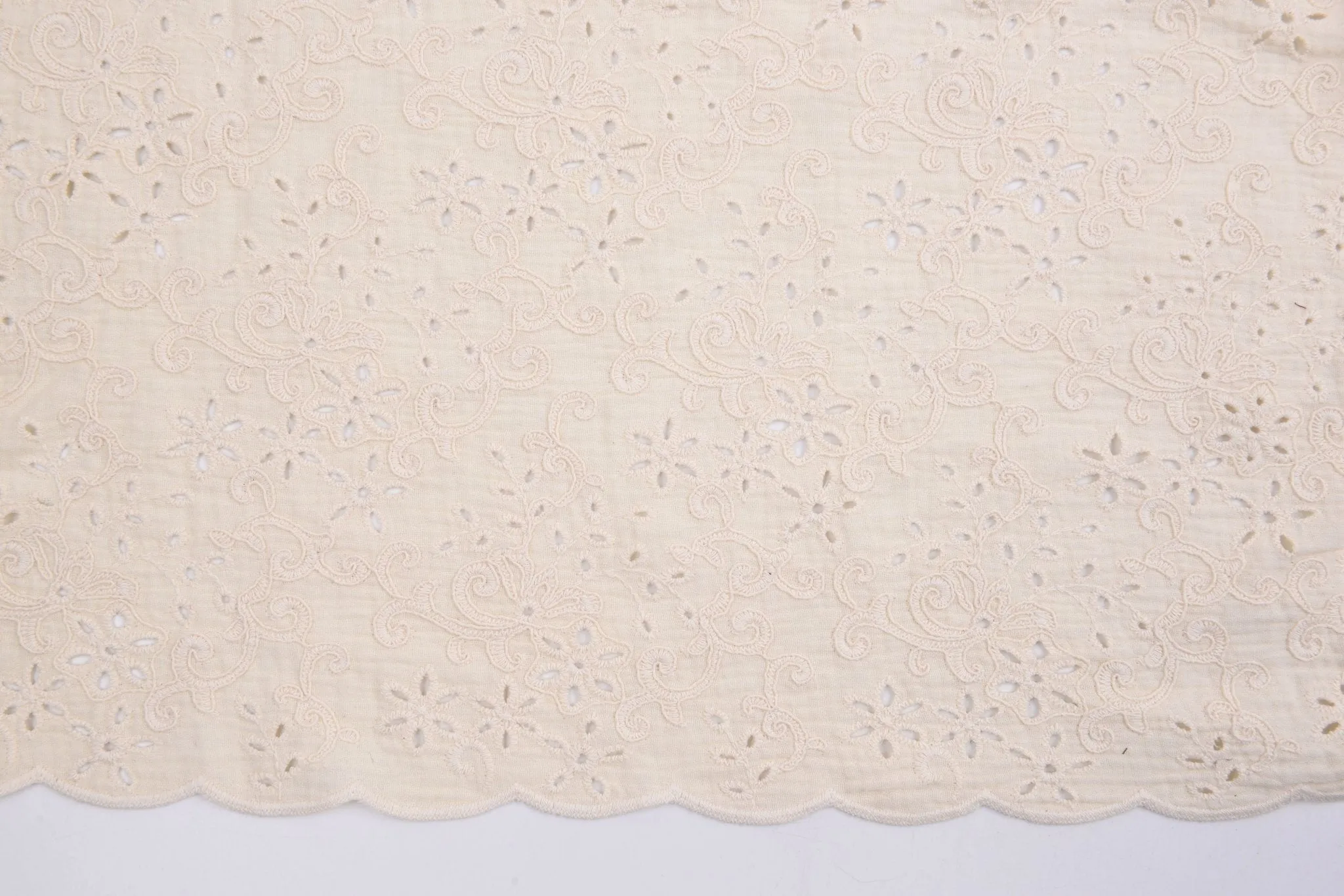 Double Gauze Fabric With 3D Embroidery - NATURAL COLOR