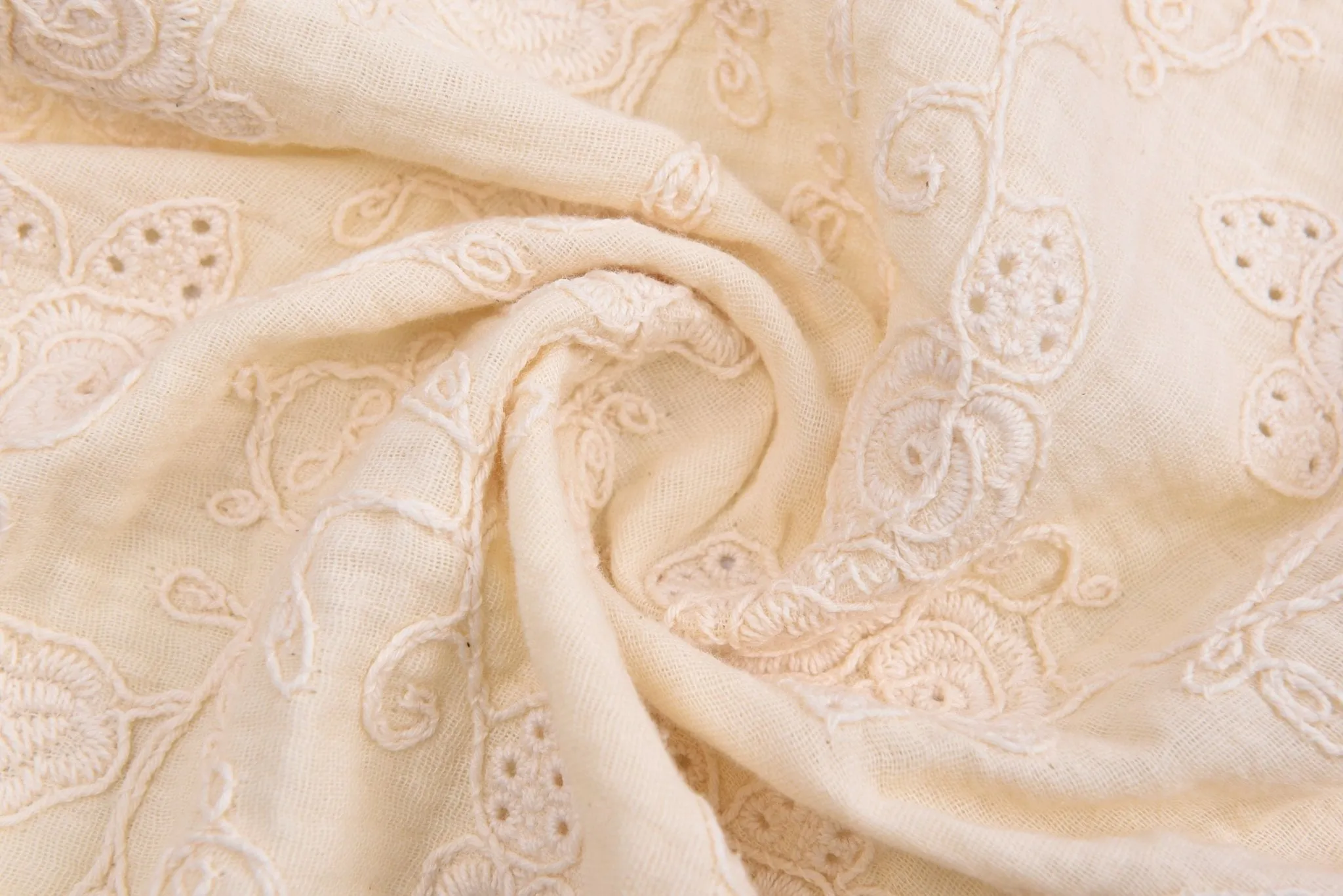 Double Gauze Fabric With 3D Embroidery - NATURAL COLOR