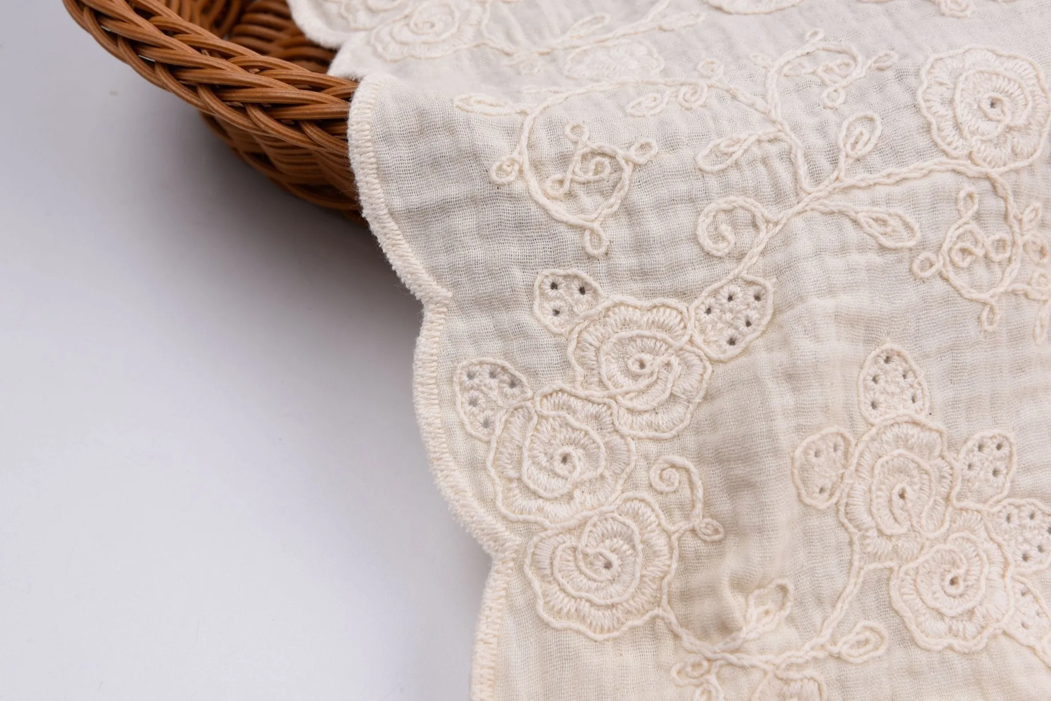 Double Gauze Fabric With 3D Embroidery - NATURAL COLOR