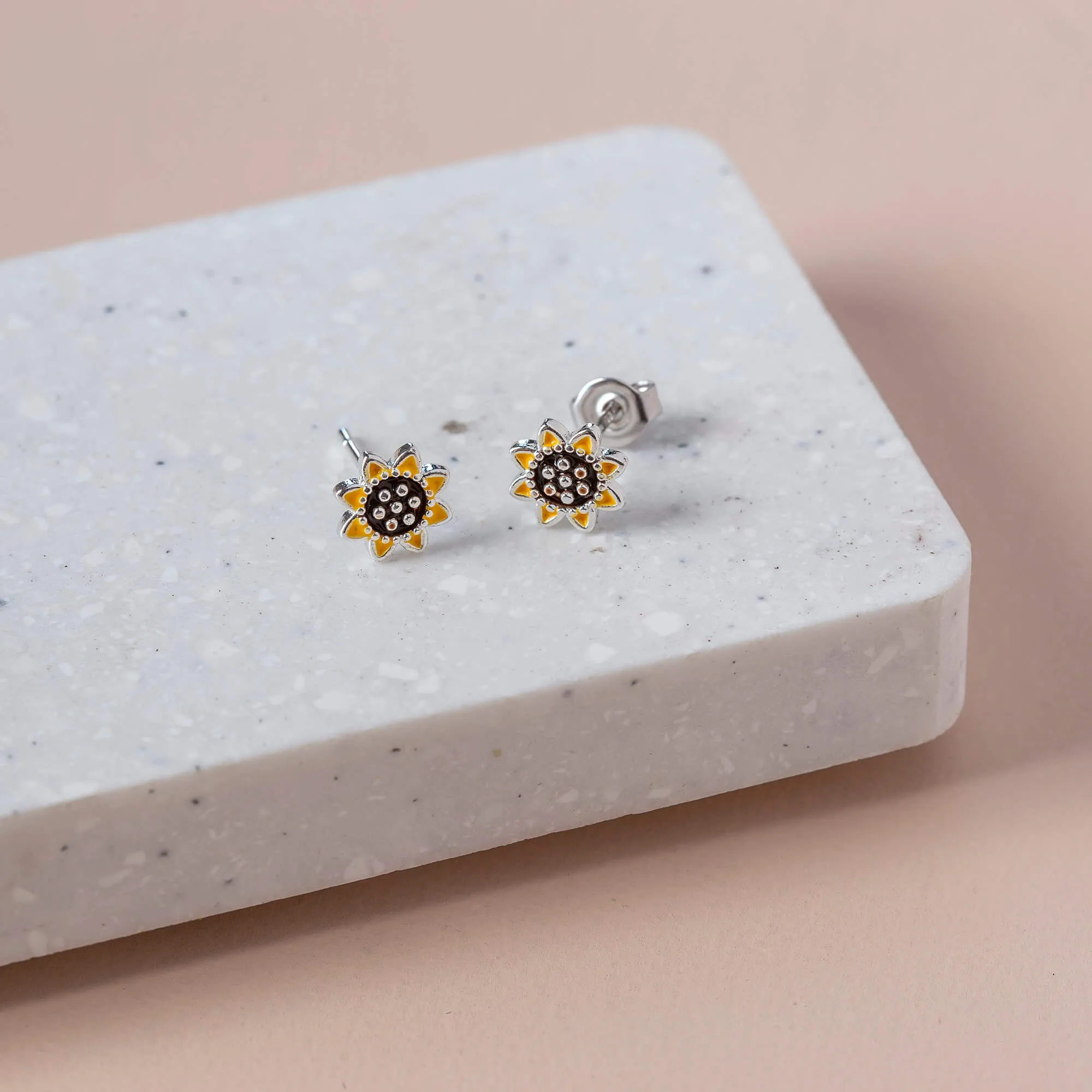 Earring Epoxy Sunflower Silver