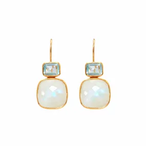 Earrings - Moonstone & Blue Topaz Drops