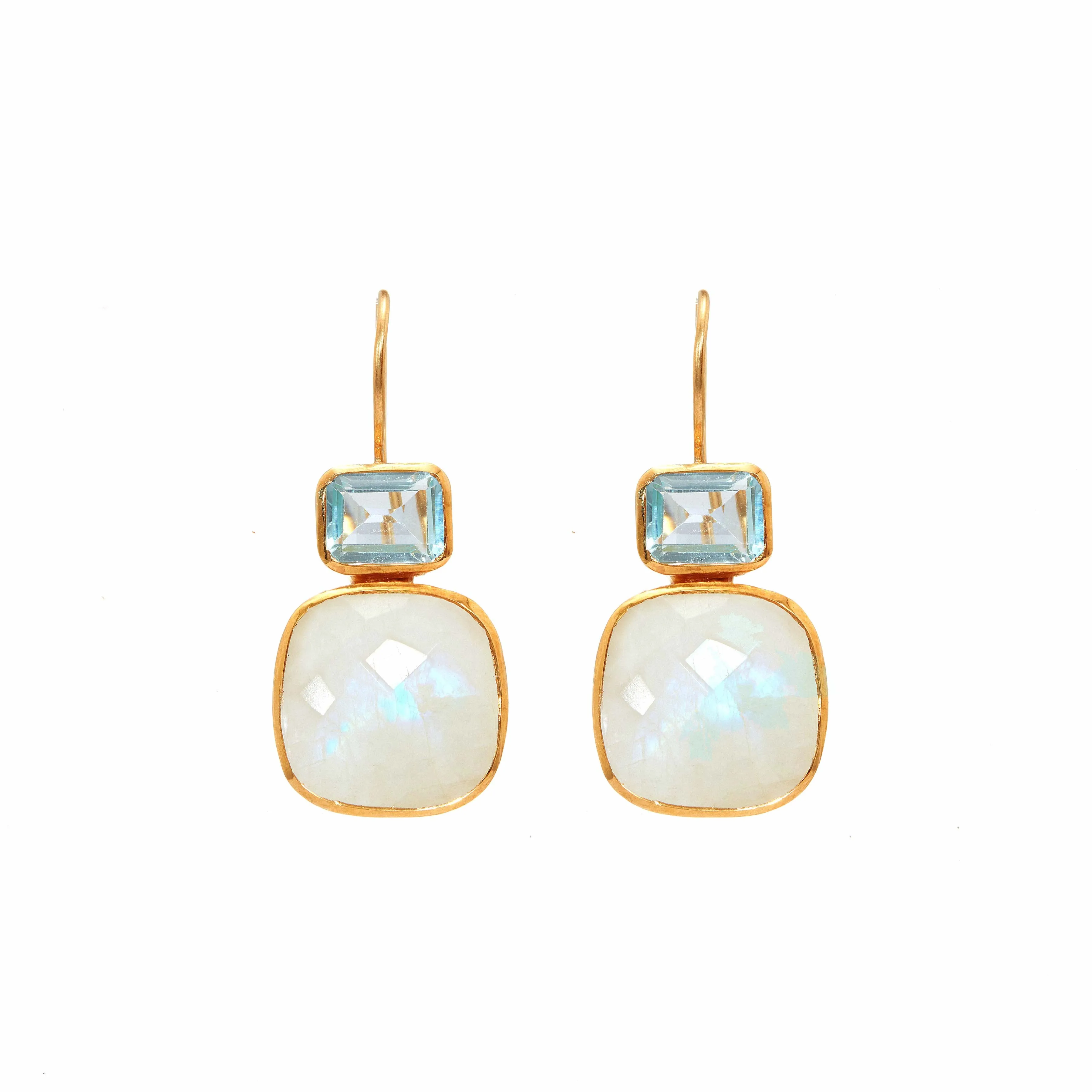 Earrings - Moonstone & Blue Topaz Drops