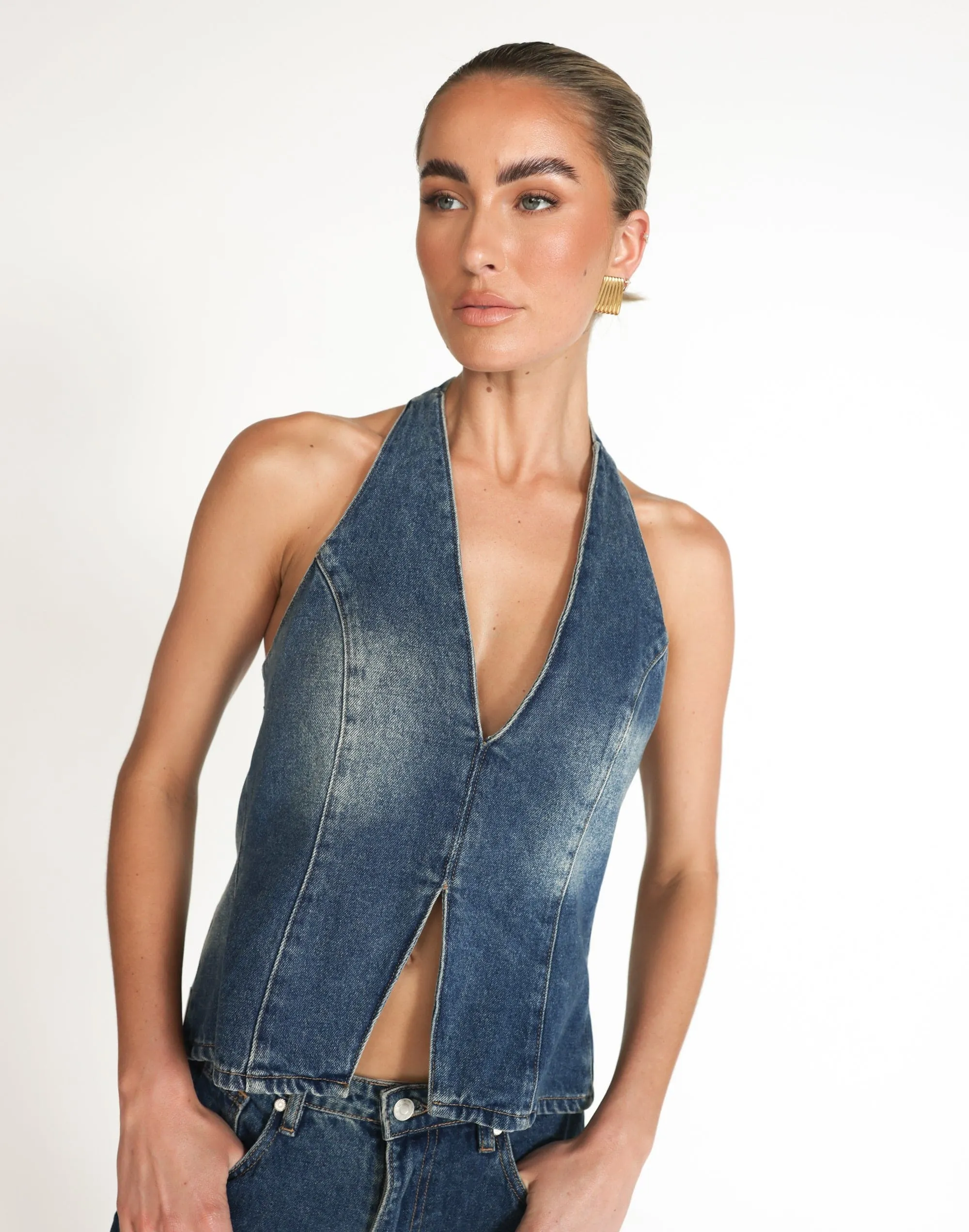 Elham Denim Top (Faded Mid Wash)
