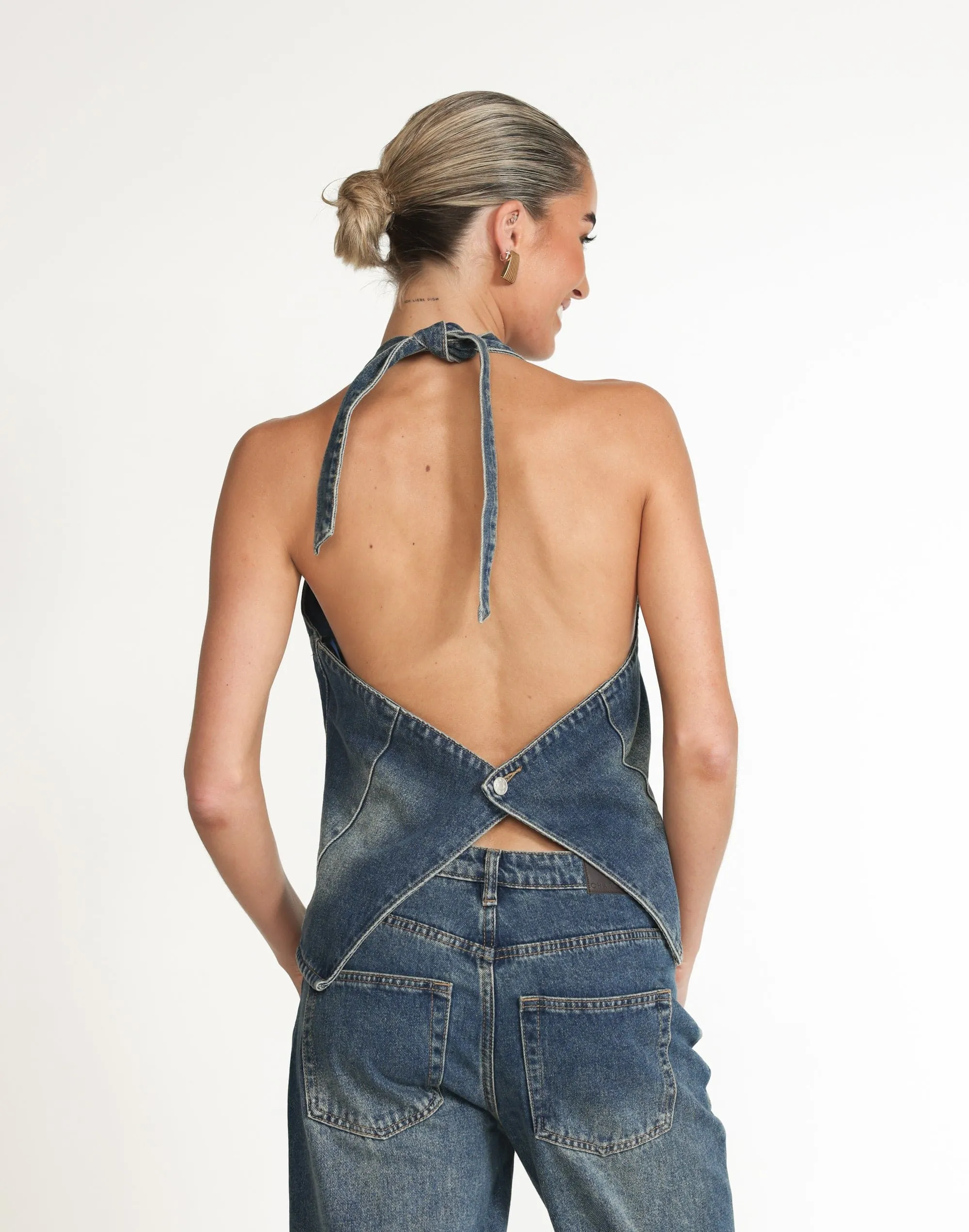 Elham Denim Top (Faded Mid Wash)