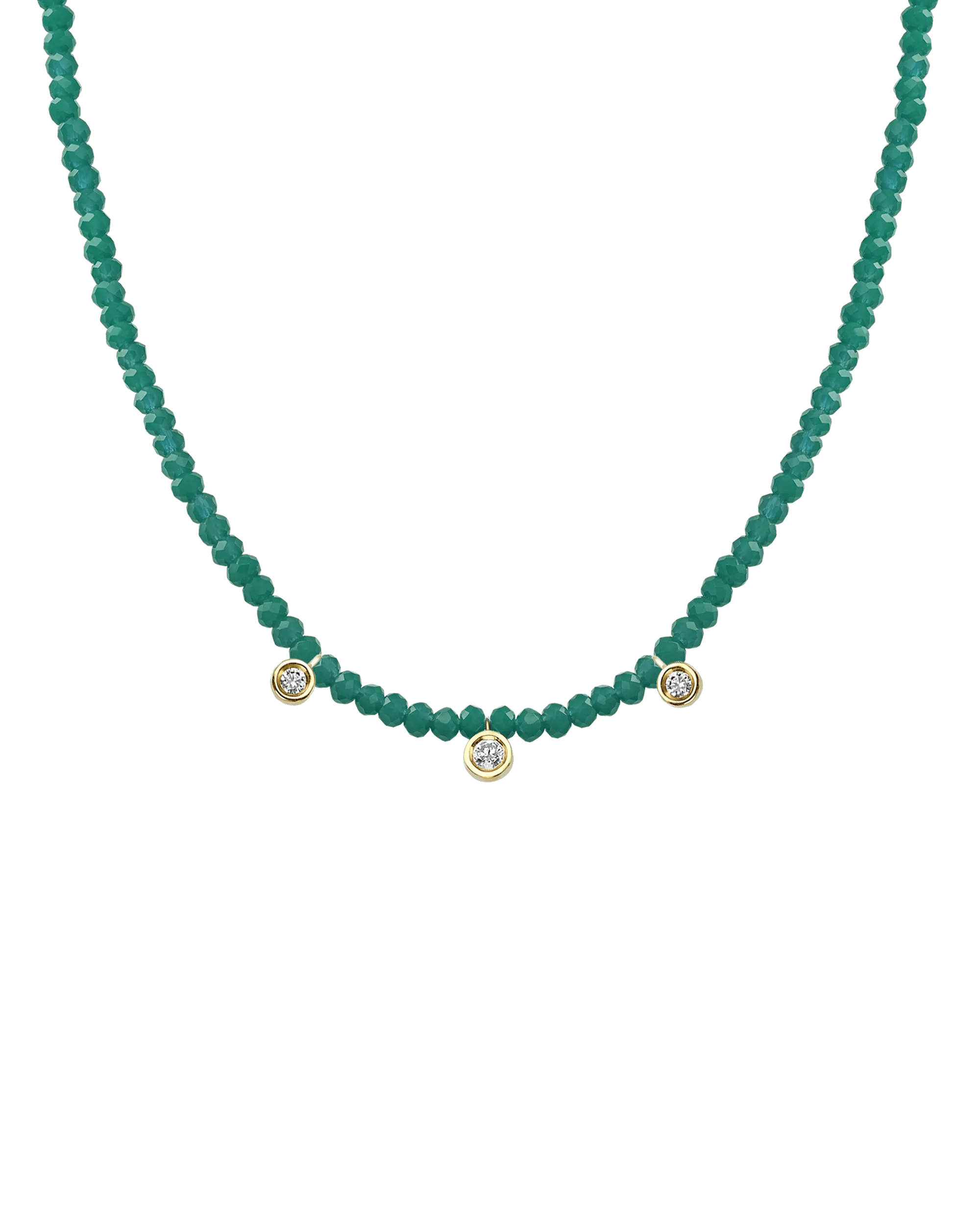 Emerald Gemstone & Three diamonds Necklace - 14K White Gold