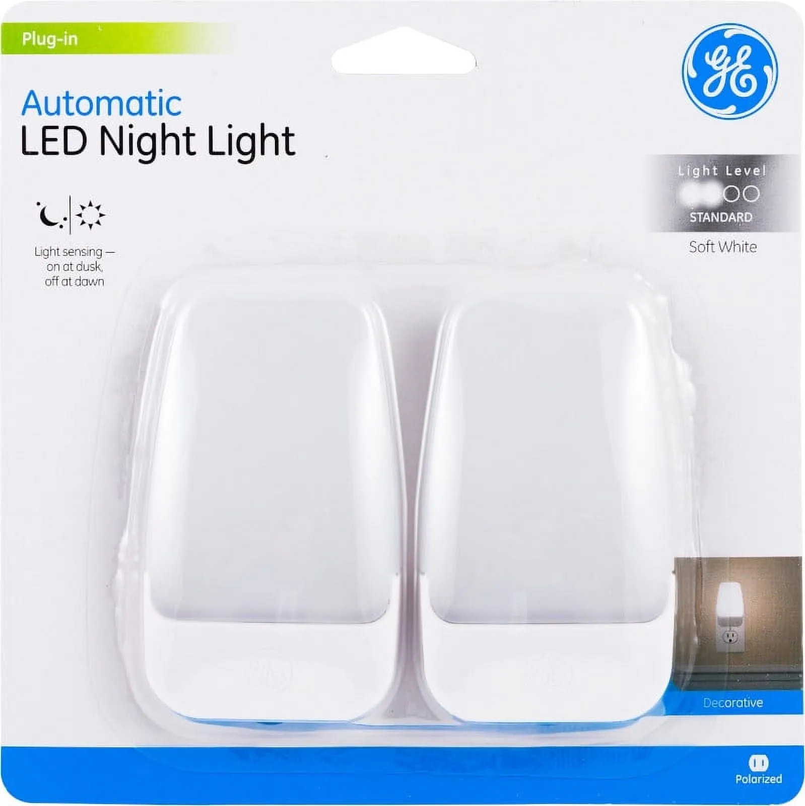 GE Automatic LED Plug-in Night Light, Light Sensing, 5 in, 2-Pack - Walmart.com