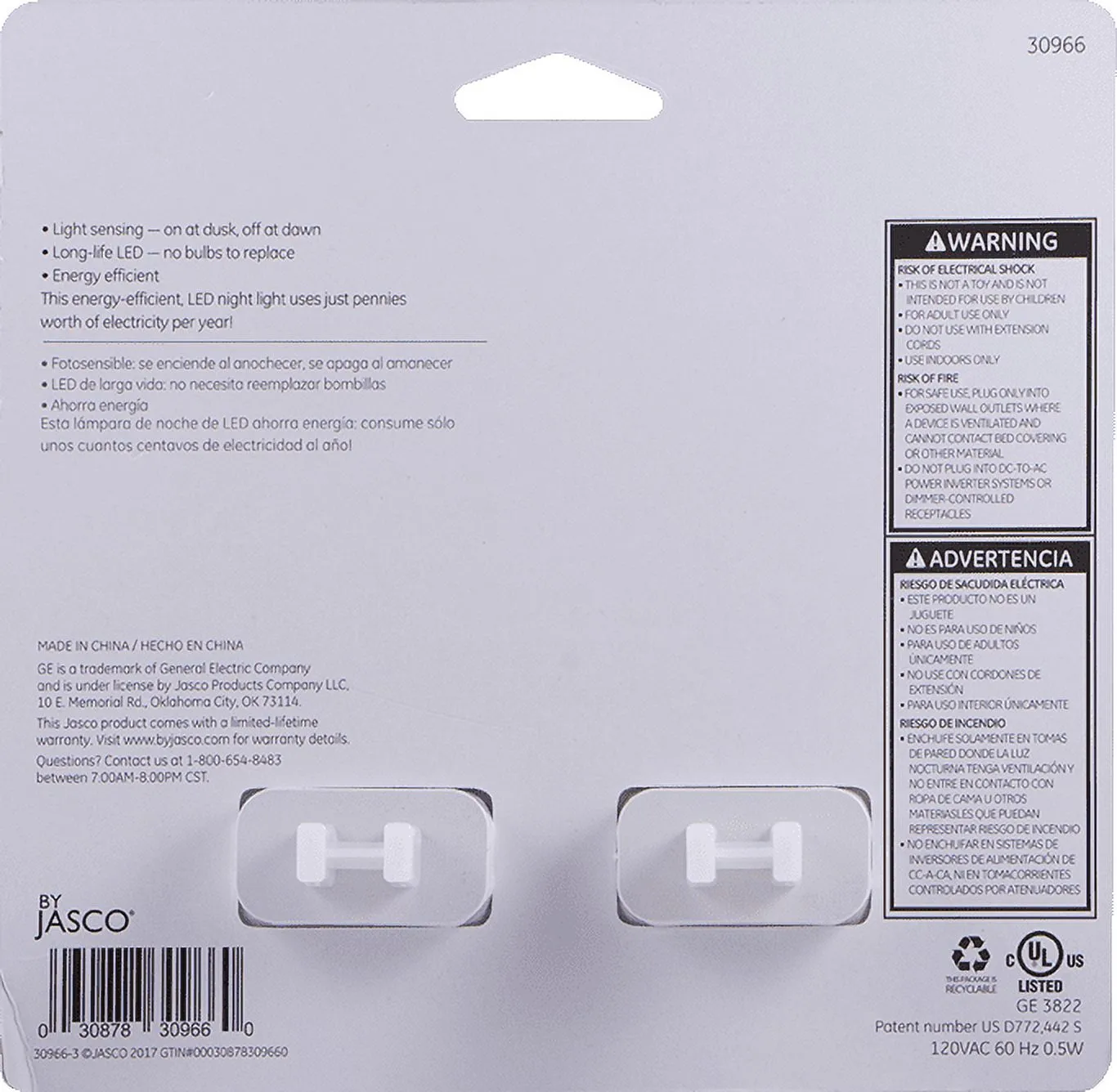 GE Automatic LED Plug-in Night Light, Light Sensing, 5 in, 2-Pack - Walmart.com
