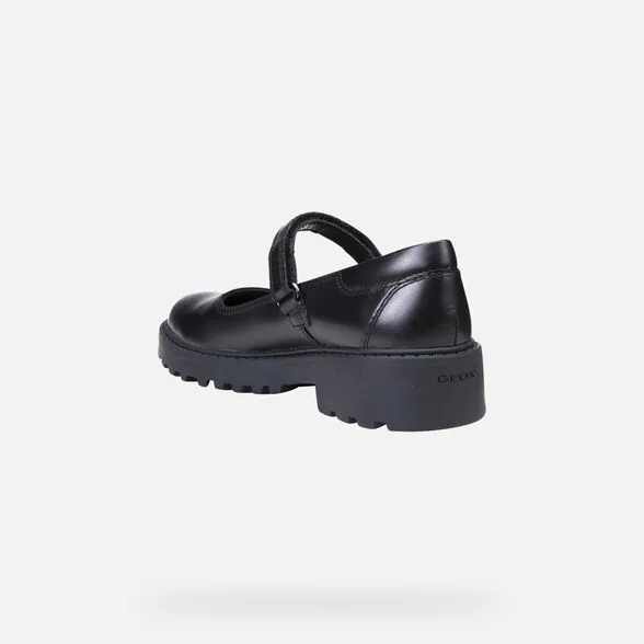 Geox Kids Casey Nappa Leather School Shoes - Black