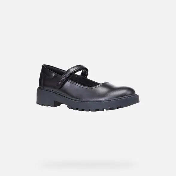 Geox Kids Casey Nappa Leather School Shoes - Black