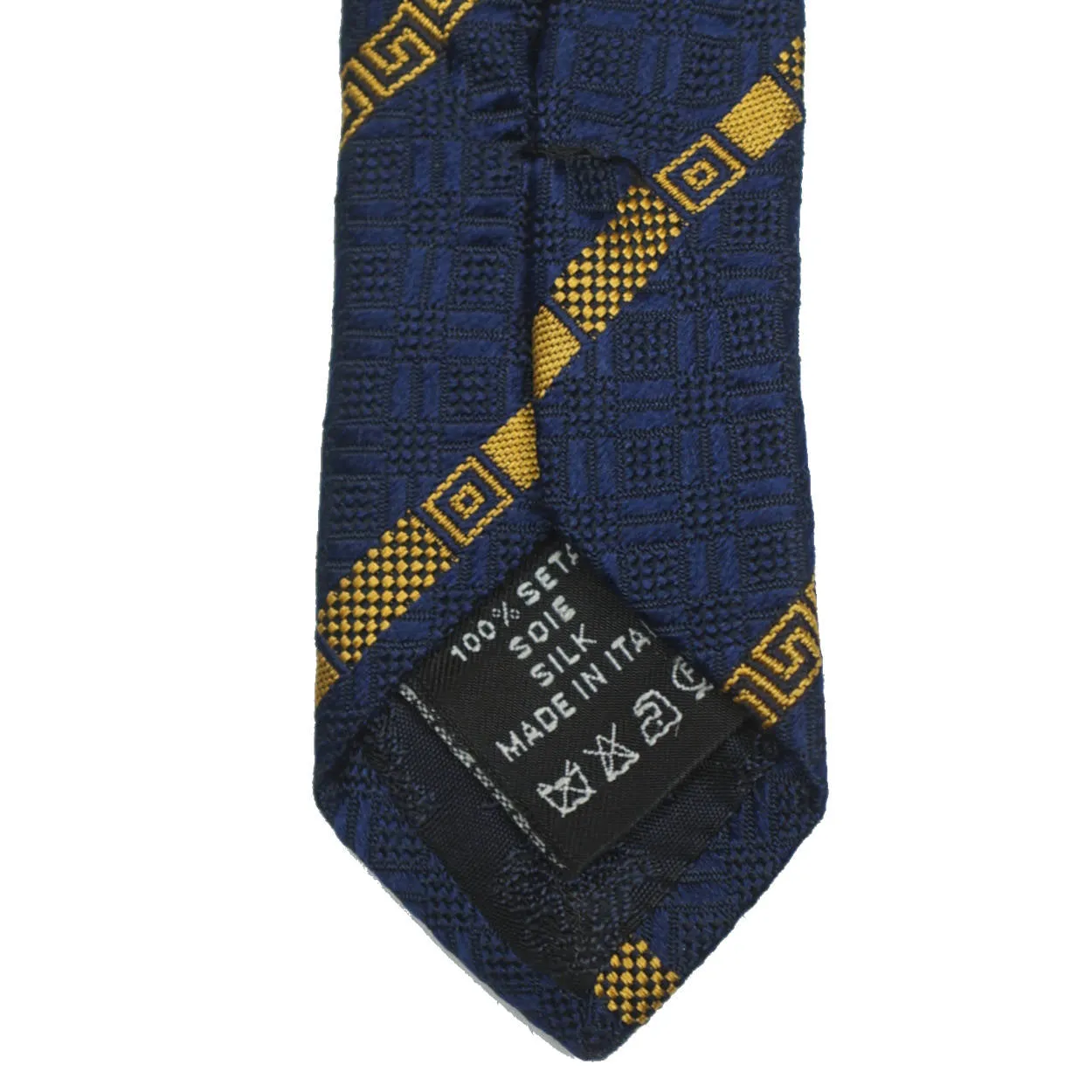 Gianni Versace Silk Necktie 1990s Vintage Tie Medusa Head Logo Navy Blue &amp; Gold