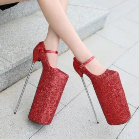 Glitter High Platform Shoes with Metal Heels for Stunning Style