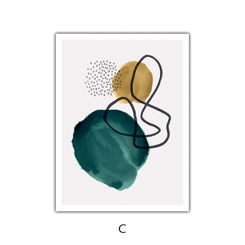 Green Yellow Black Abstract Shape & Line Minimalist Nordic Wall Art Fine Art Canvas Prints Pictures For Living Room Home Office Decor