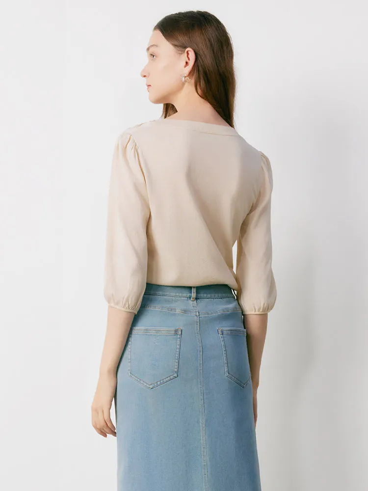 Half-Sleeve V-Neck Blouse