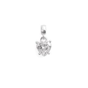 Heart White Crystal Charm Silver