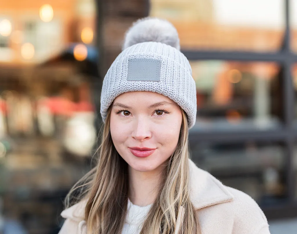 High Rise Gray Monochrome Pom Beanie