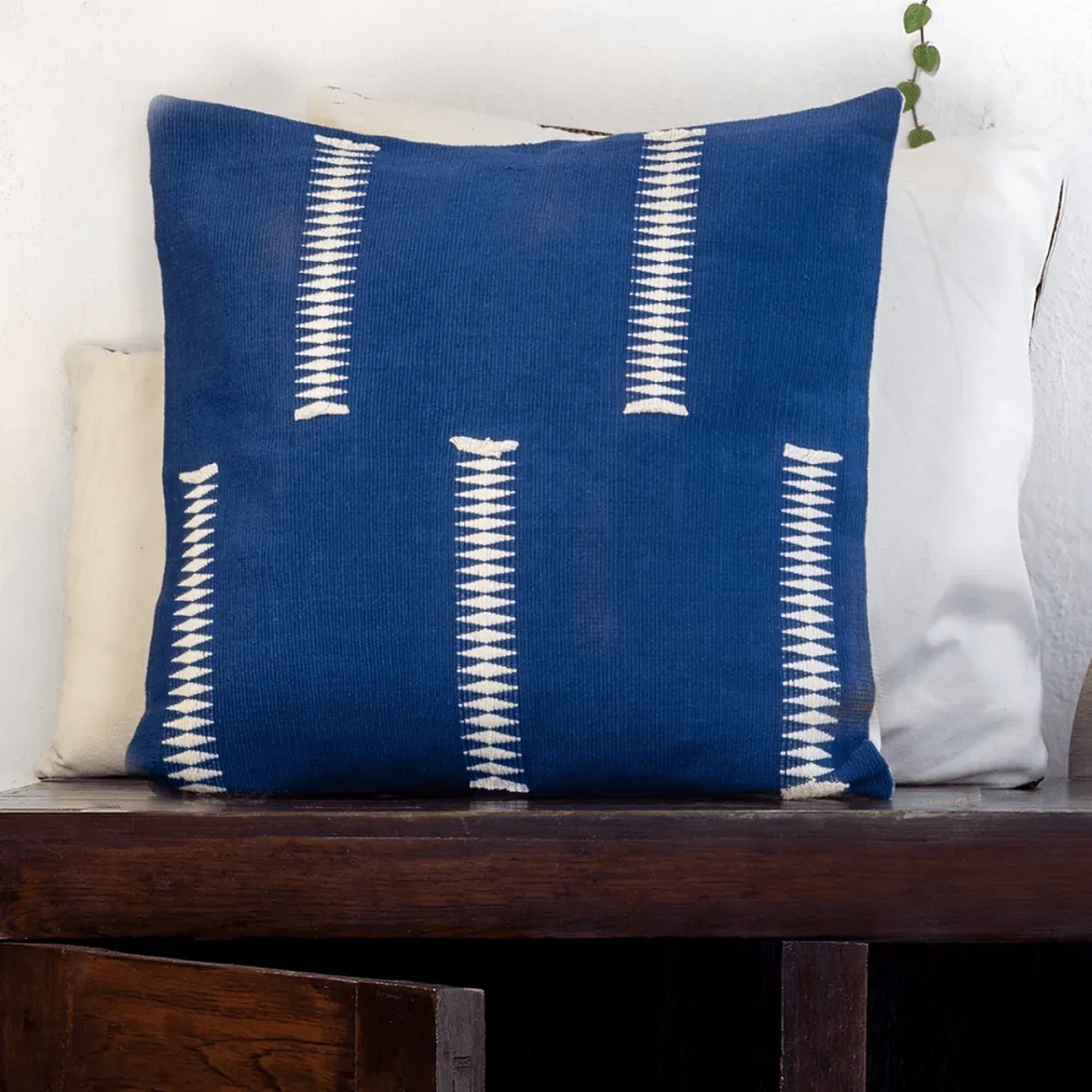 Indigo & White Lined Handwoven Cushion Cover