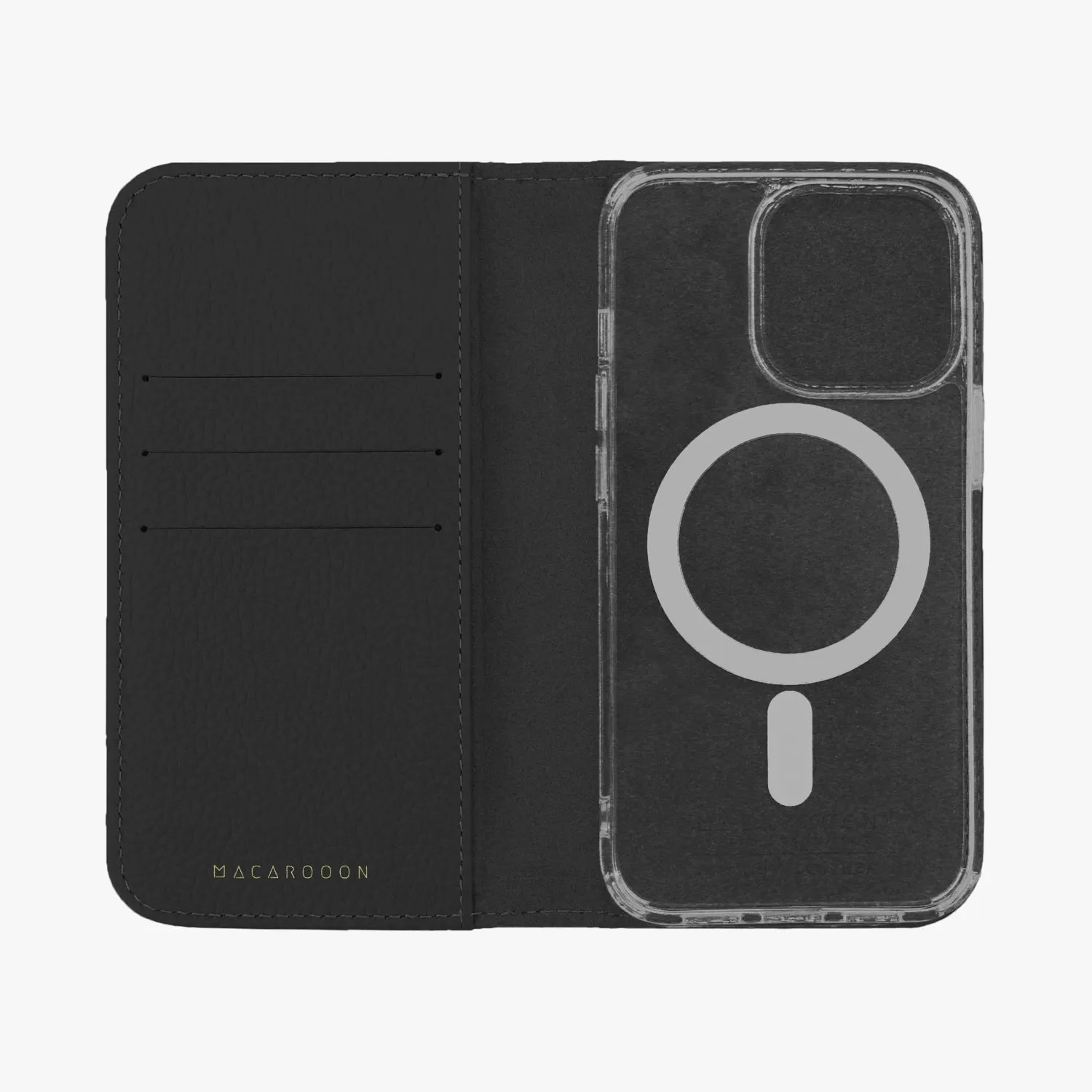 iPhone 16 Pro Max MagSafe Leather Flip Cover with Clear Case