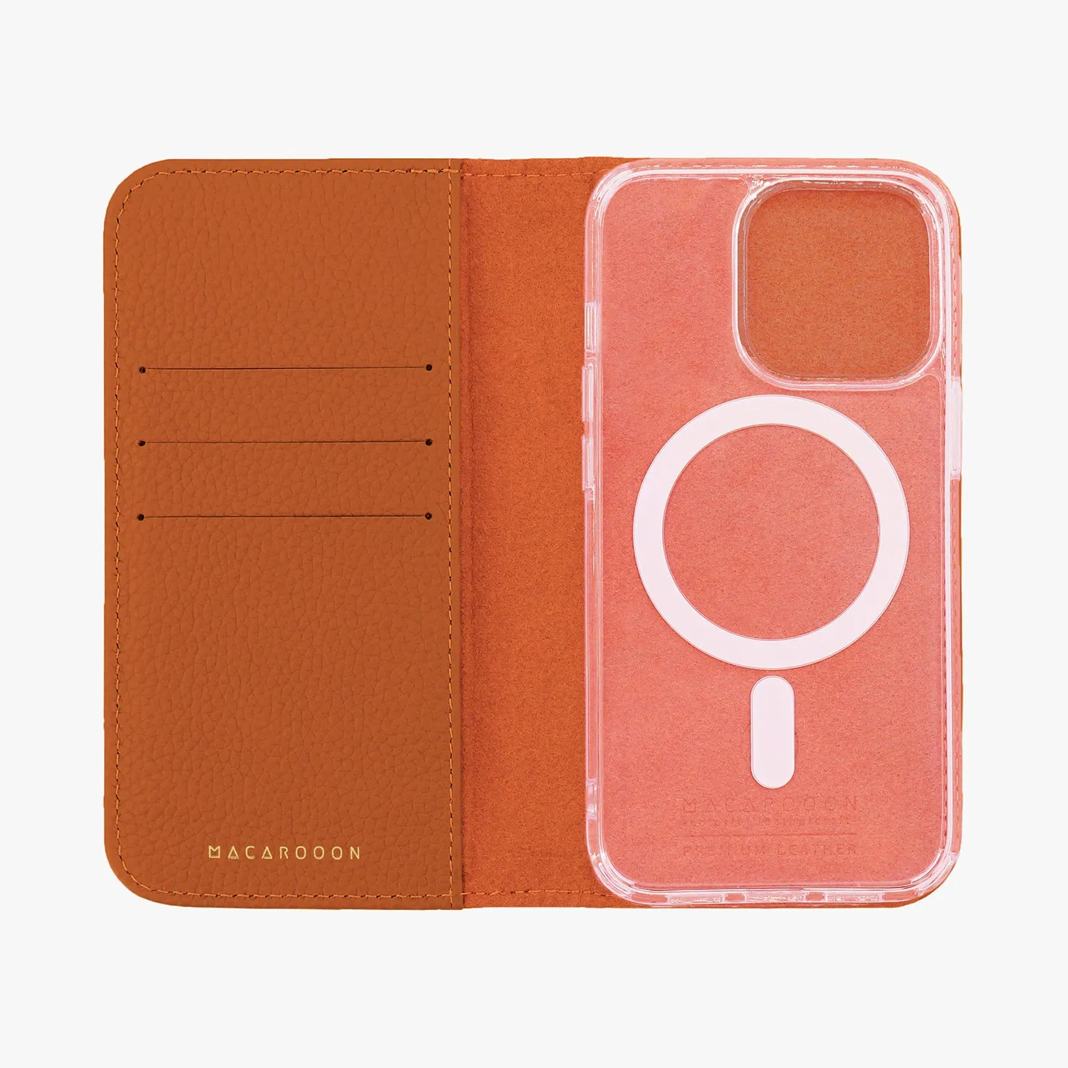 iPhone 16 Pro Max MagSafe Leather Flip Cover with Clear Case