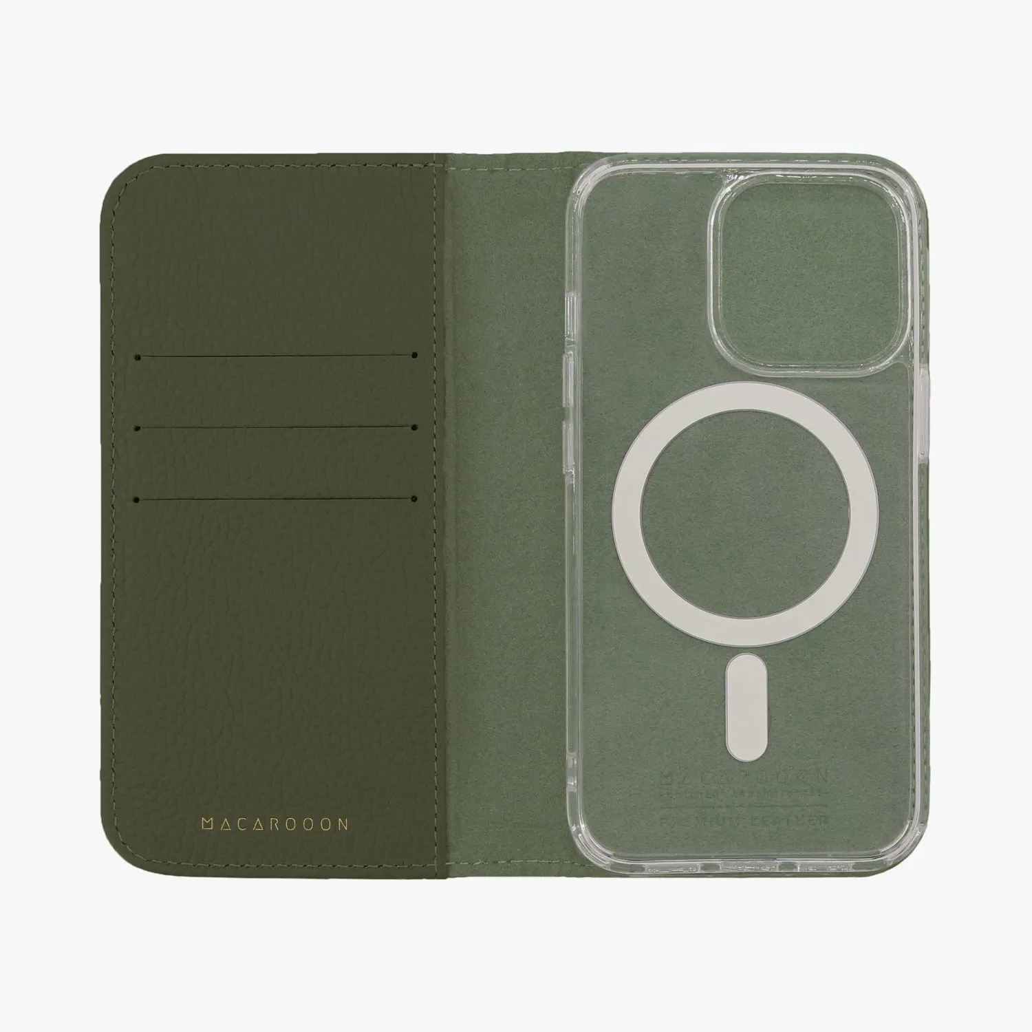 iPhone 16 Pro Max MagSafe Leather Flip Cover with Clear Case