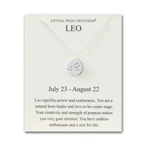Leo Zodiac Star Sign Disc Necklace Created with Zircondia® Crystals