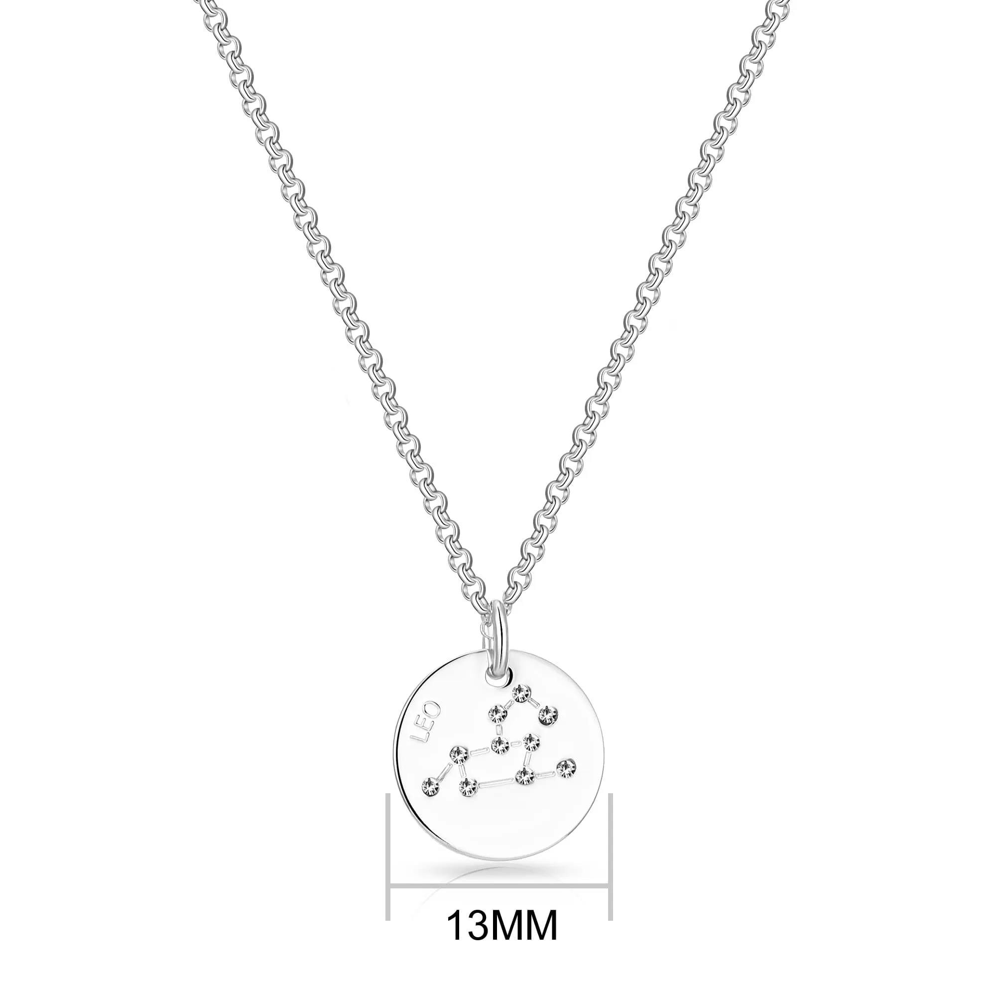 Leo Zodiac Star Sign Disc Necklace Created with Zircondia® Crystals