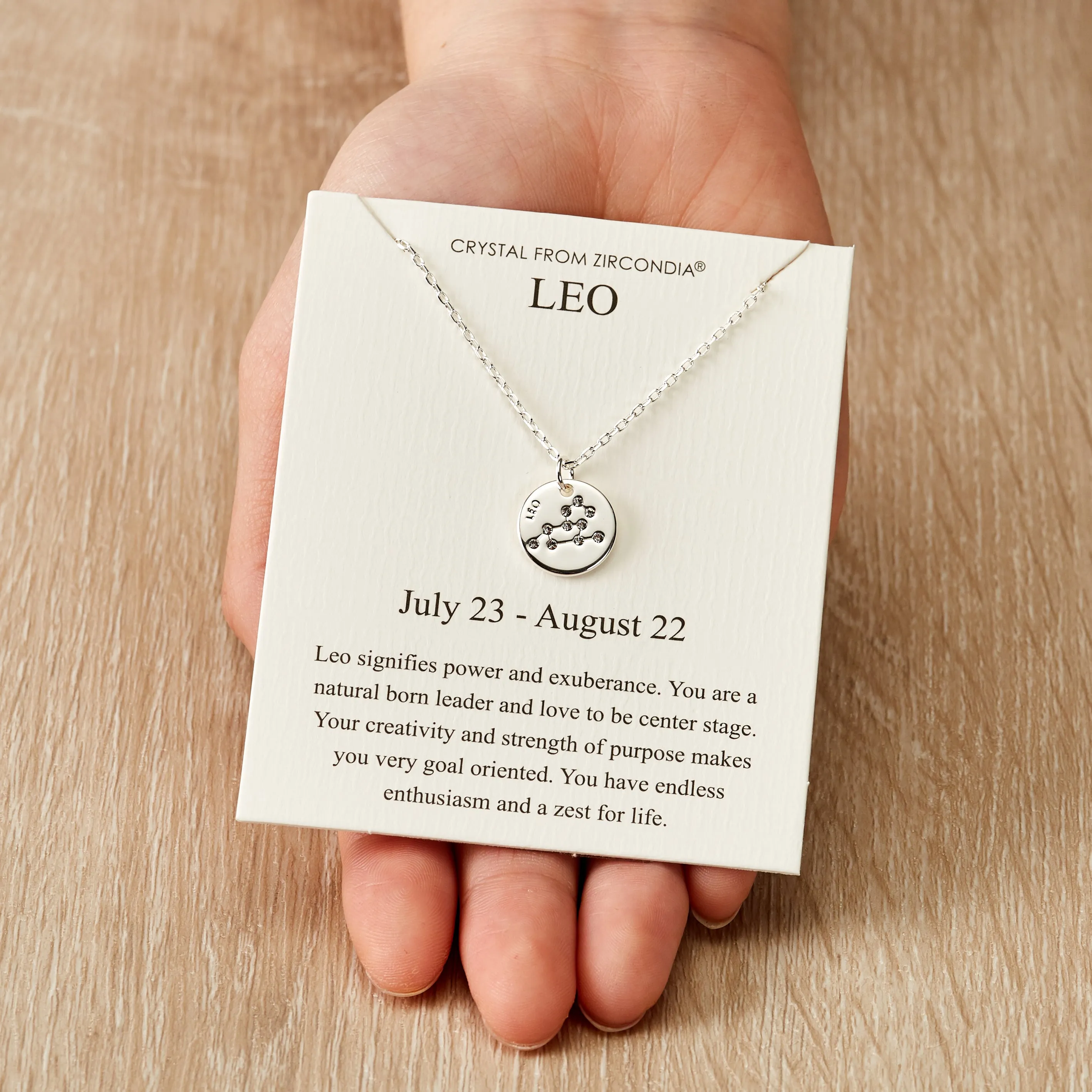 Leo Zodiac Star Sign Disc Necklace Created with Zircondia® Crystals