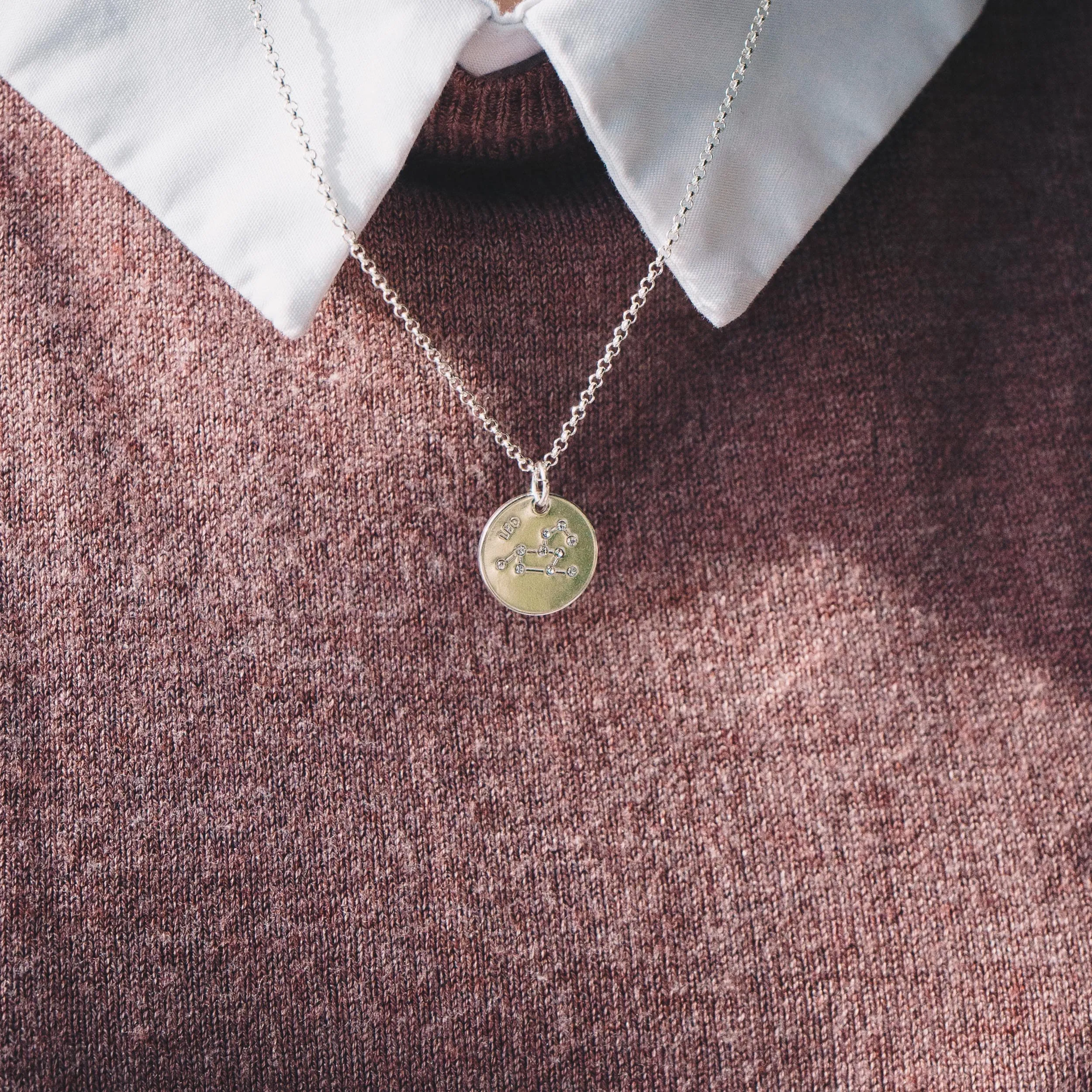 Leo Zodiac Star Sign Disc Necklace Created with Zircondia® Crystals