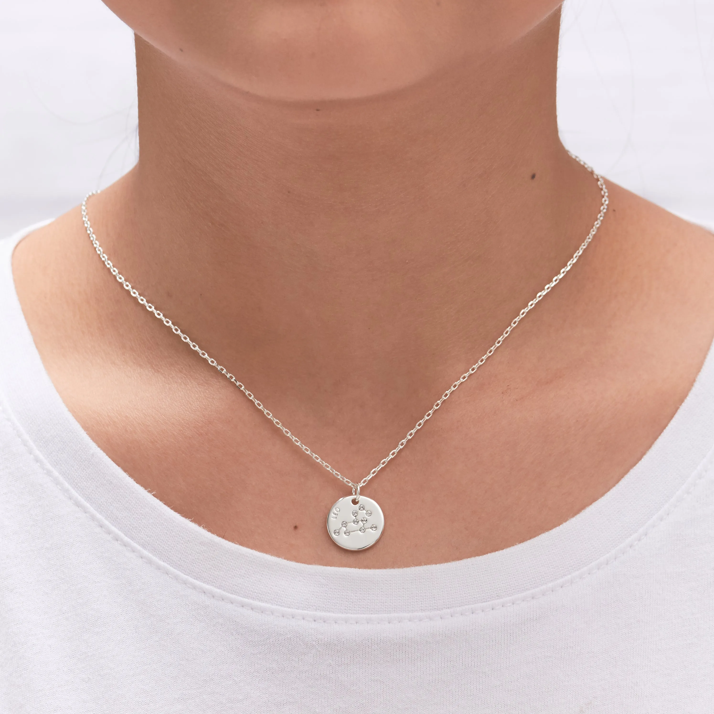 Leo Zodiac Star Sign Disc Necklace Created with Zircondia® Crystals