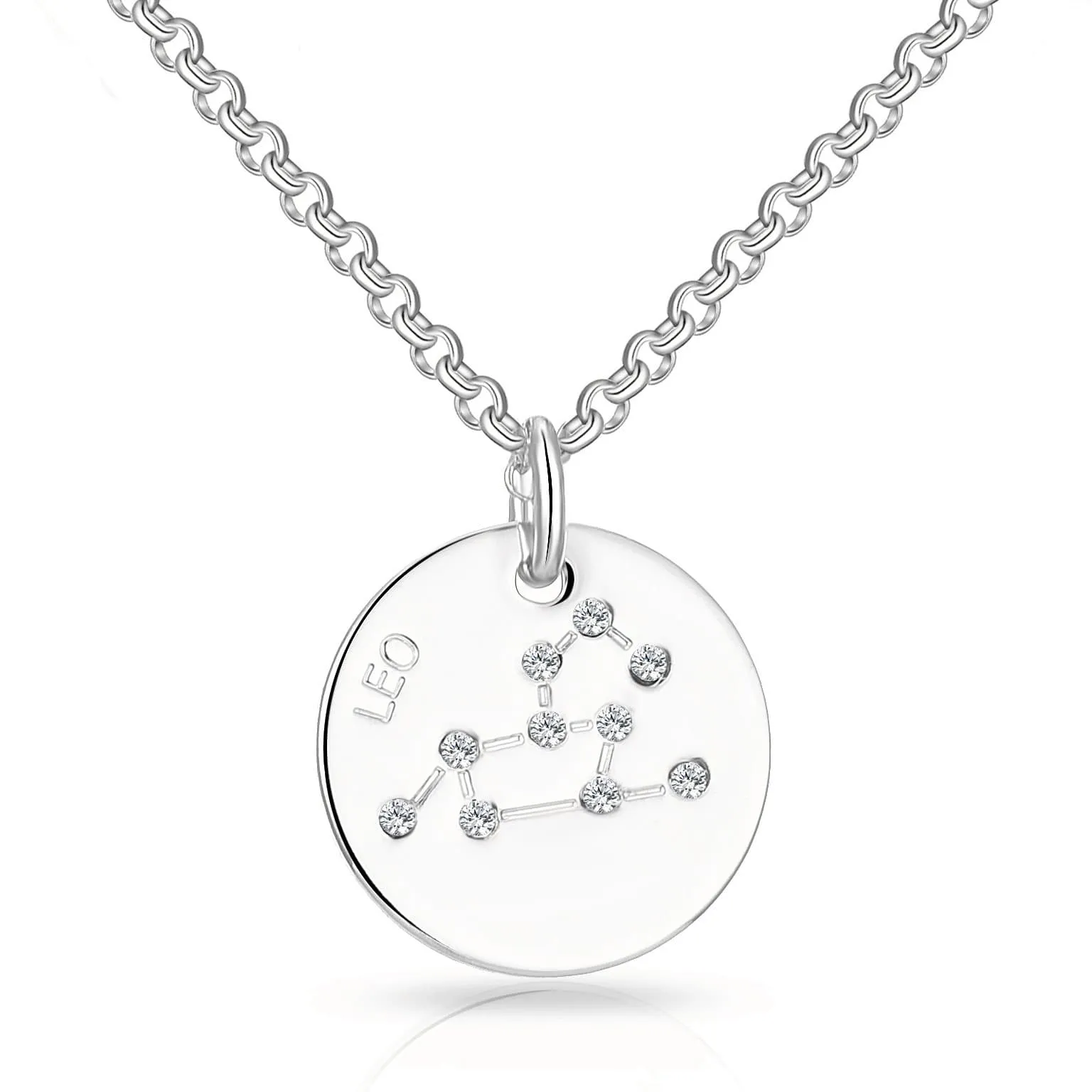 Leo Zodiac Star Sign Disc Necklace Created with Zircondia® Crystals