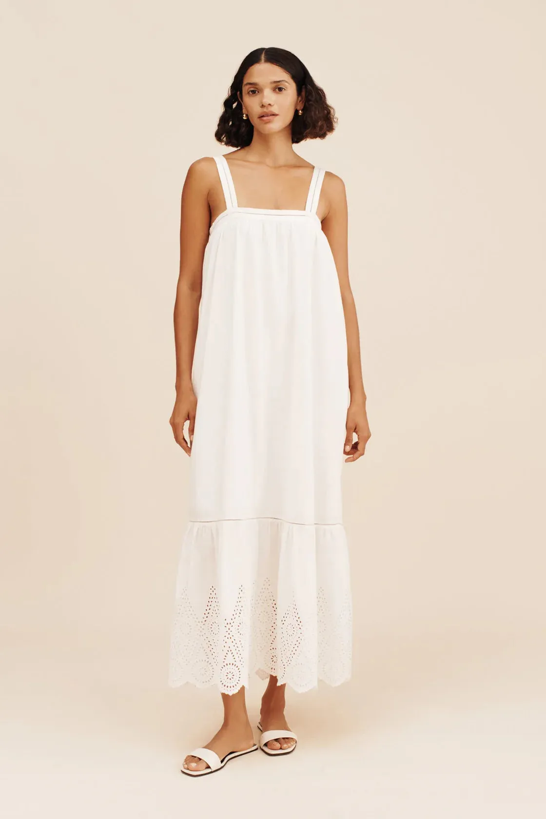 Louisa Tie Dress in Vintage White