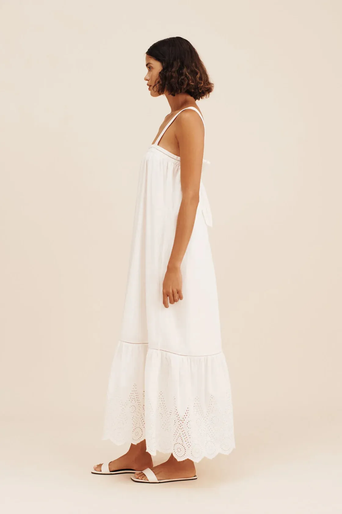 Louisa Tie Dress in Vintage White