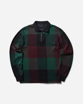 Men's Buffalo Plaid Zip Polo Navy / Burgundy / Green