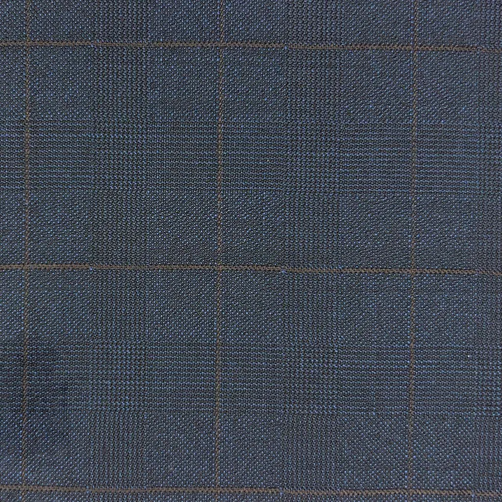Midnight Blue Glen Plaid With Chocolate Brown Windowpane With Comfort Stretch