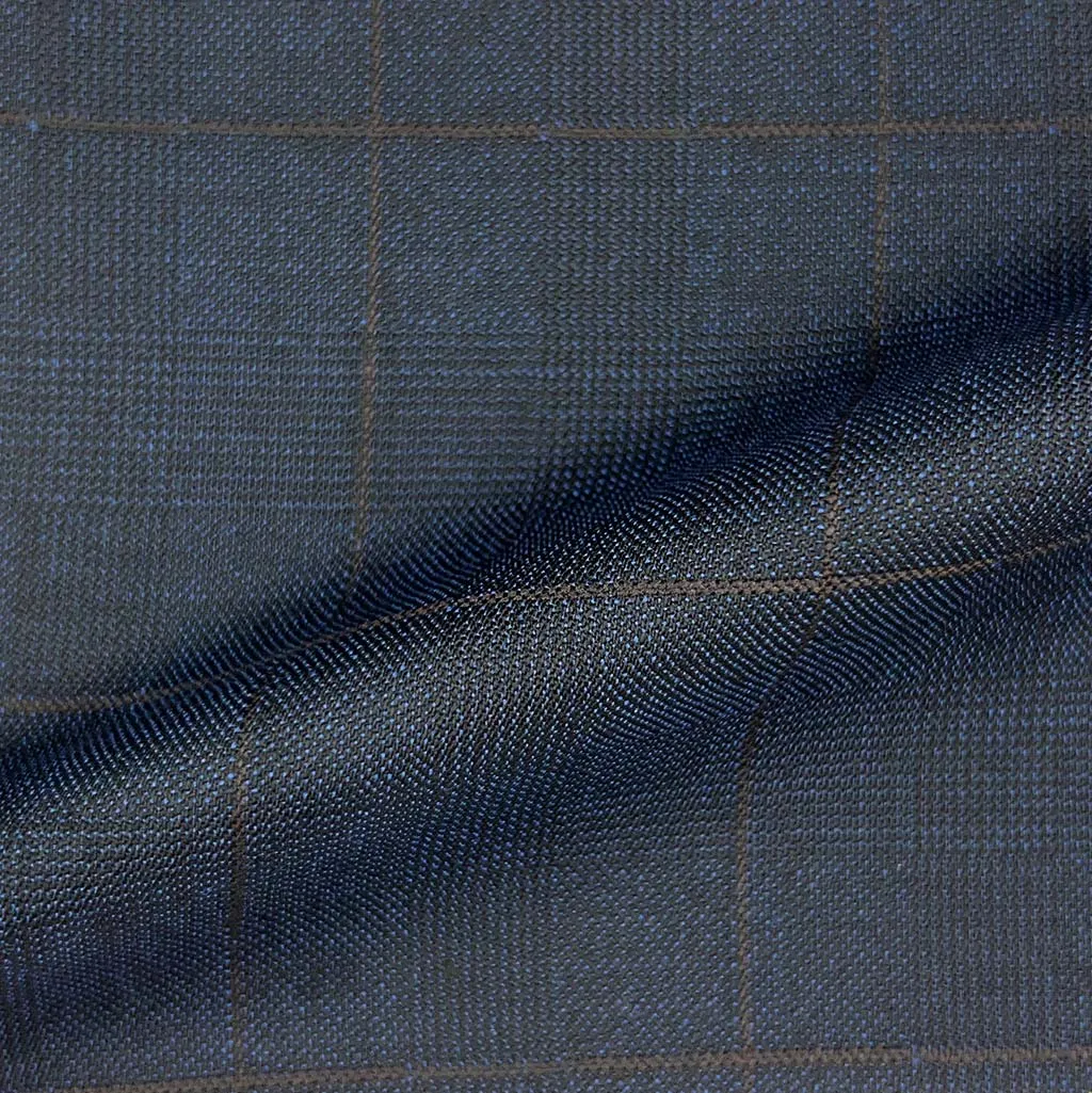 Midnight Blue Glen Plaid With Chocolate Brown Windowpane With Comfort Stretch