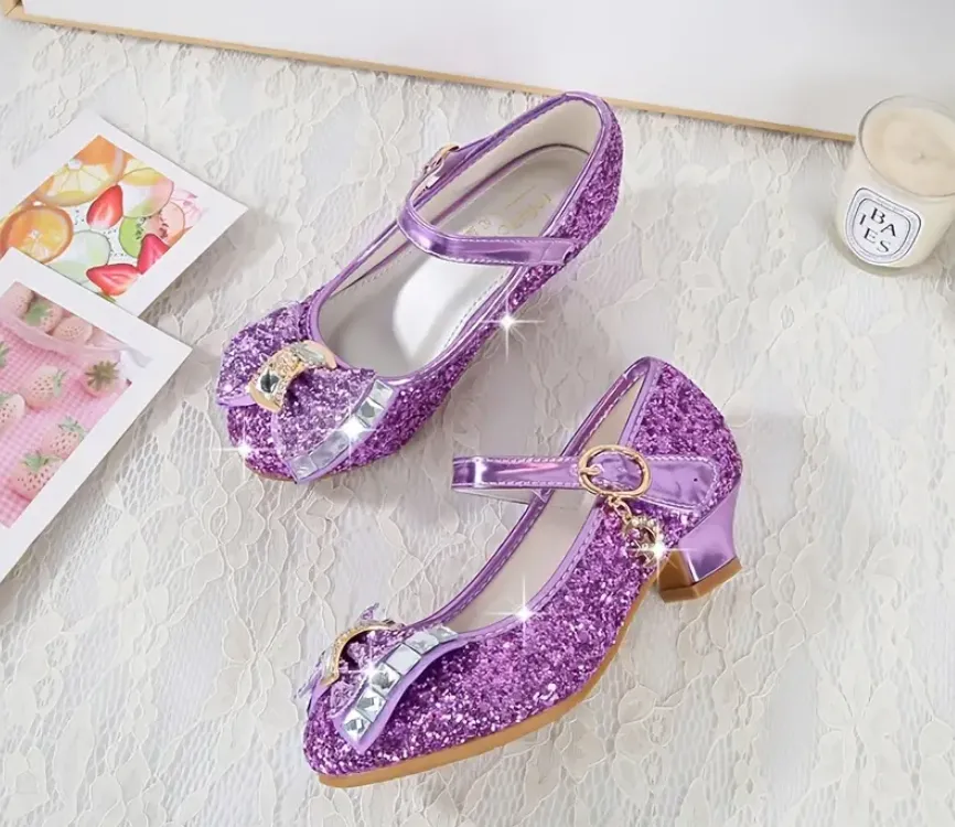 Mirror Bows, Elegant Sequins, Princess High Heels,Youth