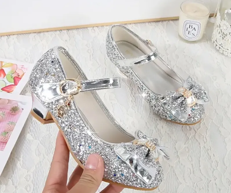 Mirror Bows, Elegant Sequins, Princess High Heels,Youth