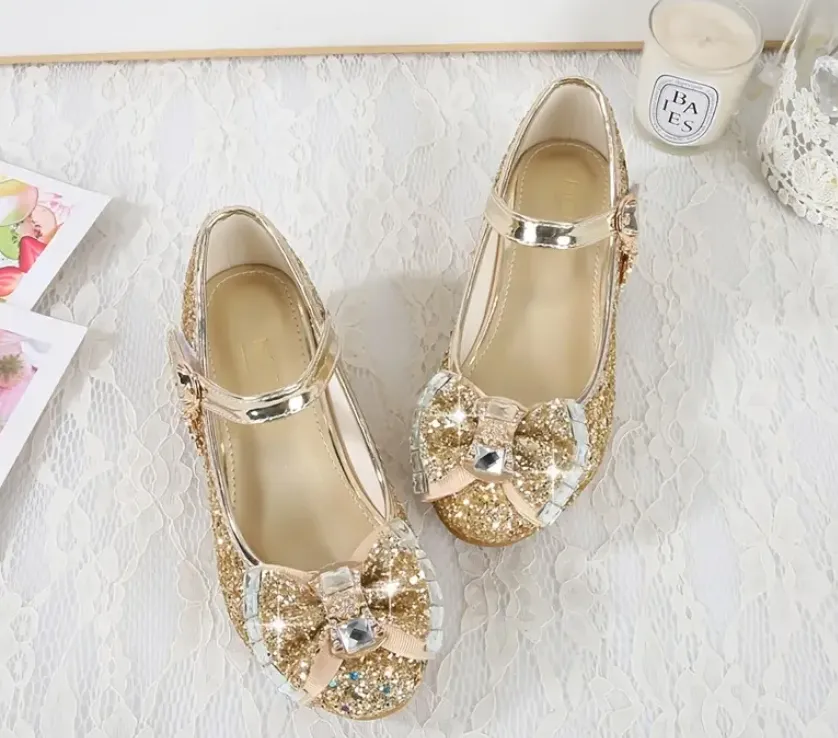 Mirror Bows, Elegant Sequins, Princess High Heels,Youth