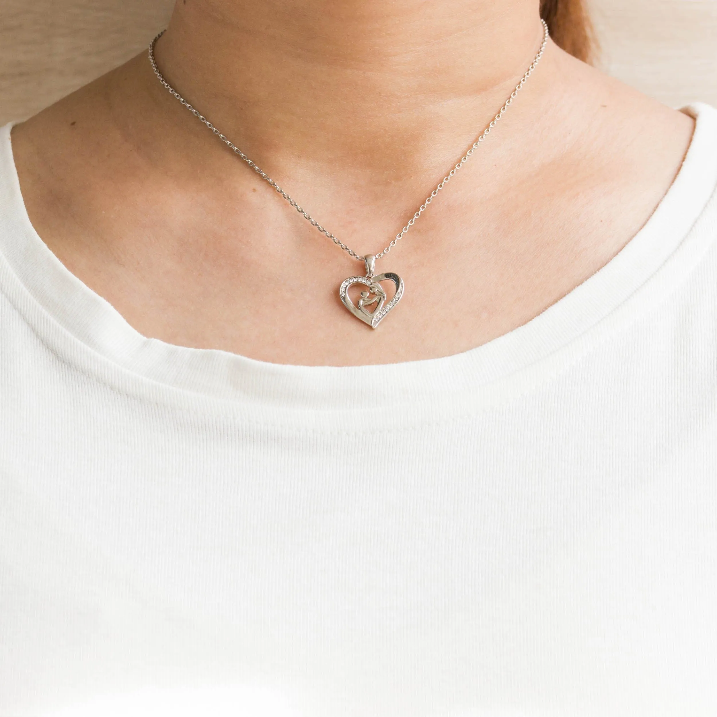 Mother And Child Necklace with Quote Card Created with Zircondia® Crystals
