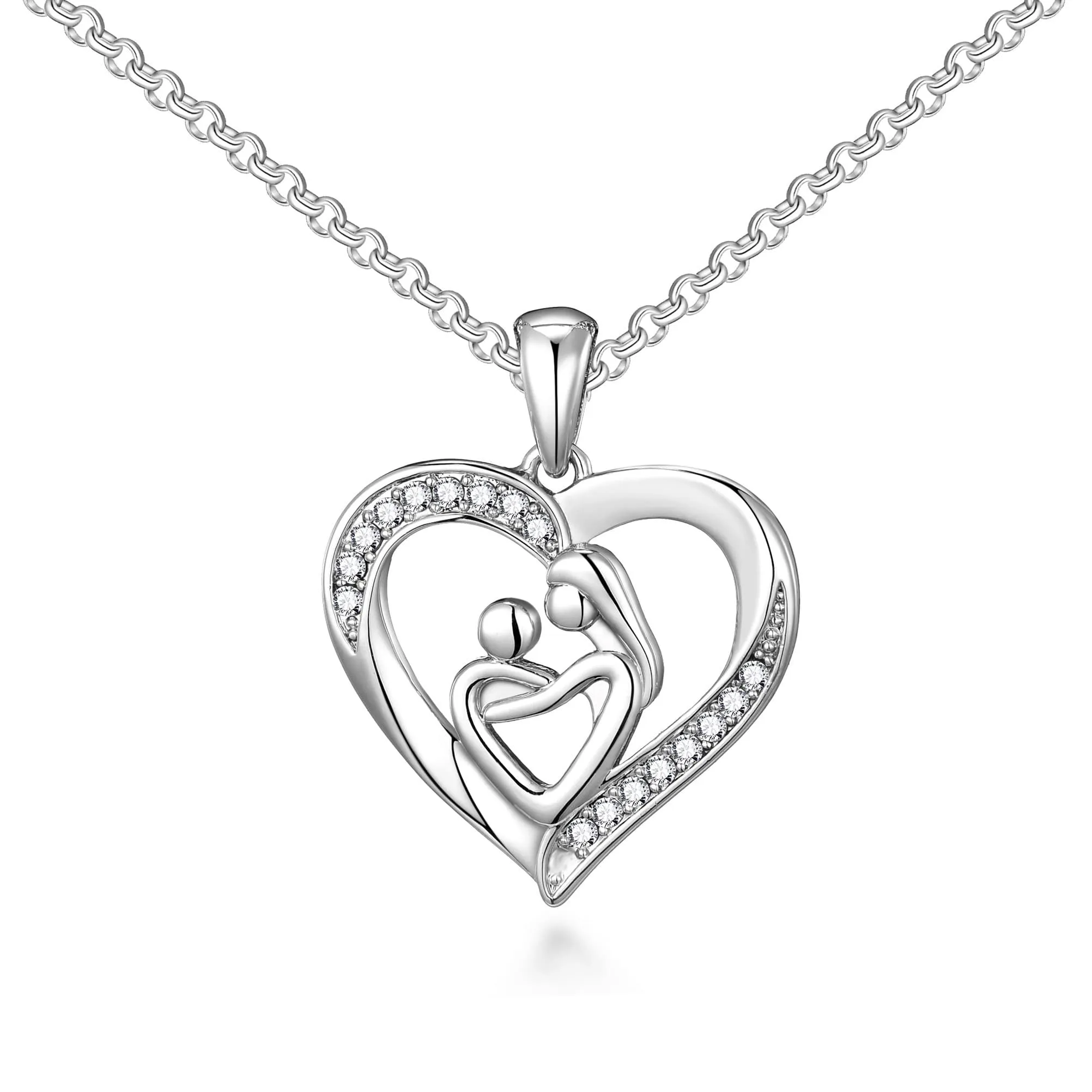 Mother And Child Necklace with Quote Card Created with Zircondia® Crystals