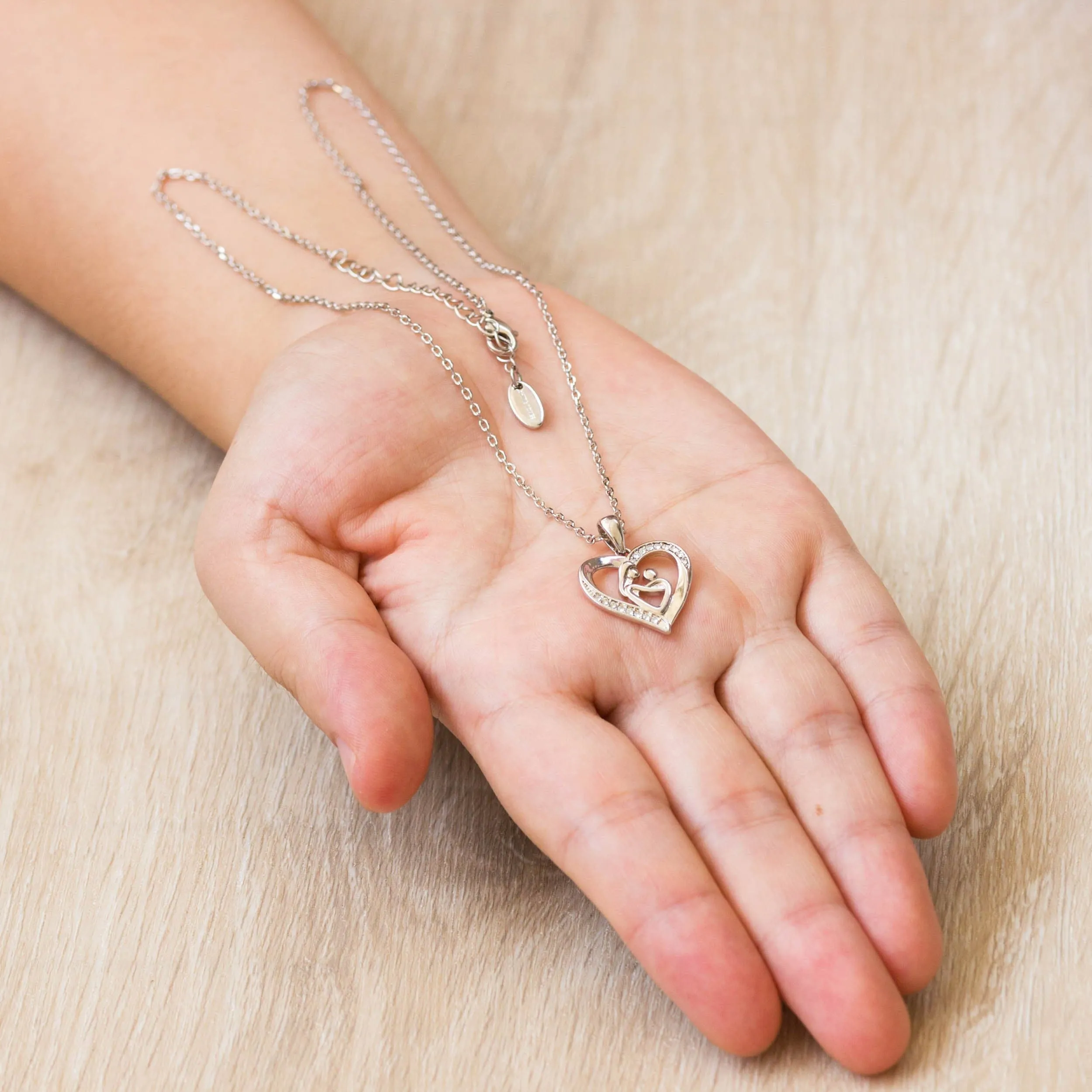 Mother And Child Necklace with Quote Card Created with Zircondia® Crystals