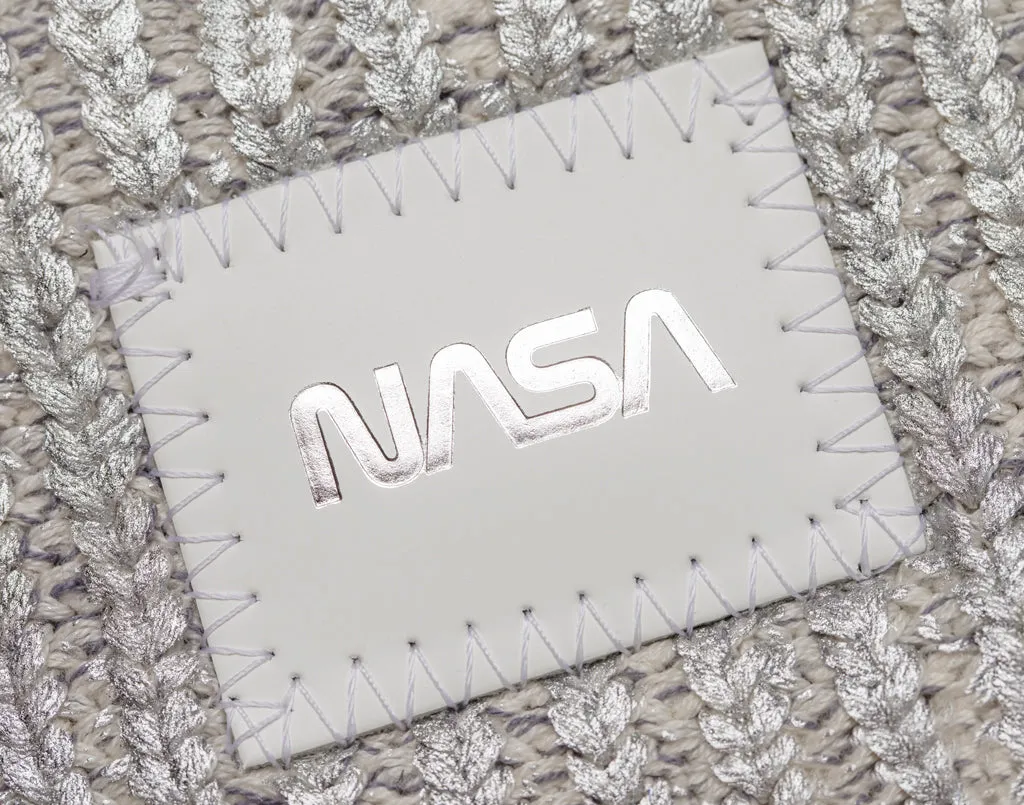 NASA Silver Brushed Metallic Pom Beanie