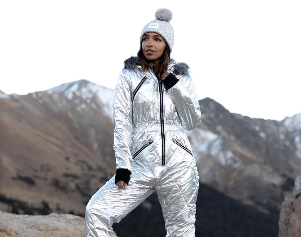 NASA Silver Brushed Metallic Pom Beanie