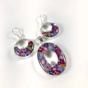 Natural Flowers Resin Pendant & Earring Set
