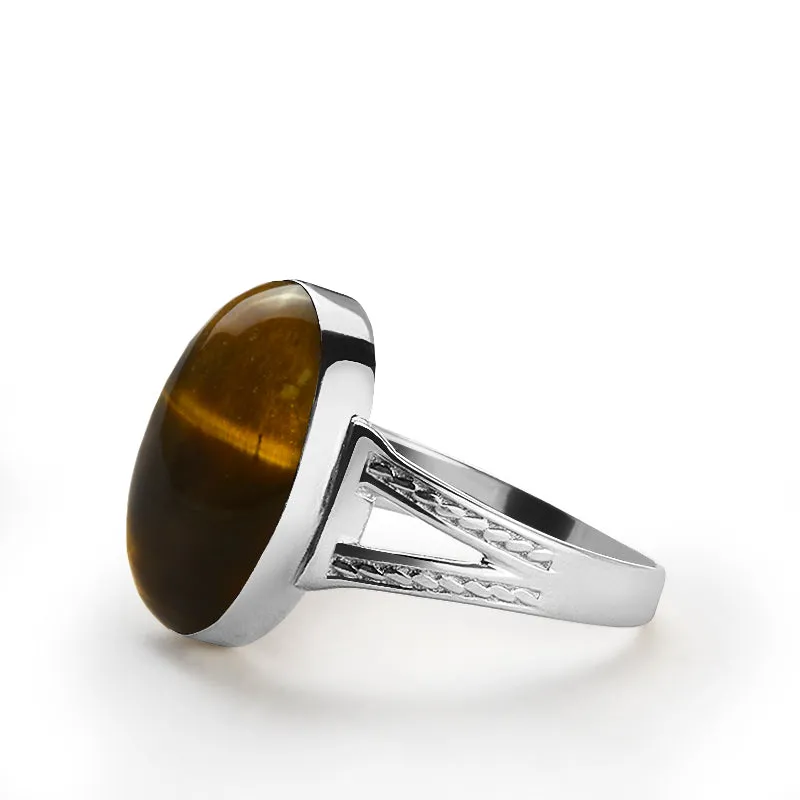 Natural Stone Men's Ring 925 Sterling Silver Simple Band