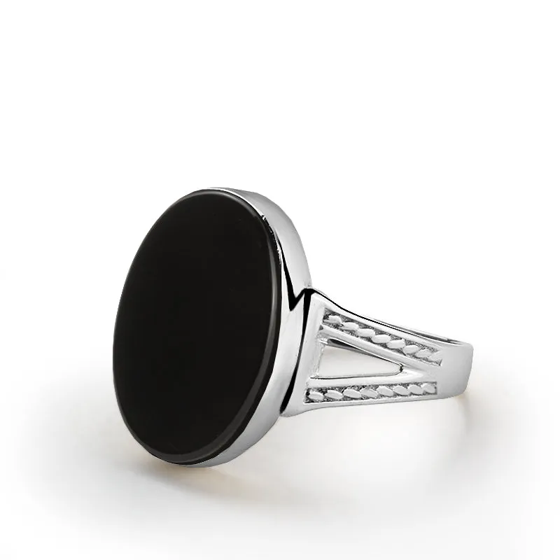 Natural Stone Men's Ring 925 Sterling Silver Simple Band