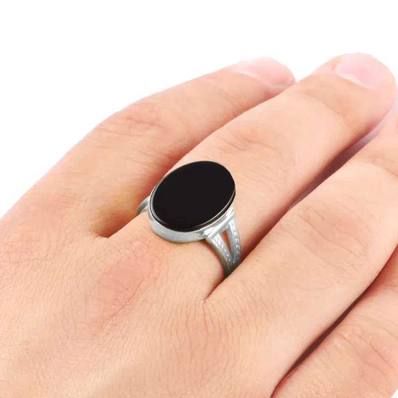 Natural Stone Men's Ring 925 Sterling Silver Simple Band